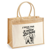 Sac Cabas Jute avec Poche J’peux pas je préfère les Ours