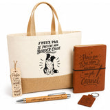 Coffret Cadeau J’peux pas je préfère mon Border Collie – Sac jute, carnet, stylo, porte-clés et marque-page