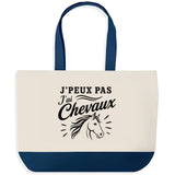 Grand Sac Cabas Fond Bleu J’peux pas j’ai Chevaux