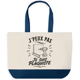 Grand Sac Cabas Fond Bleu J’peux pas je suis Plaquiste