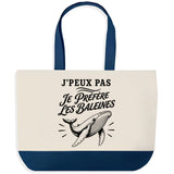 Grand Sac Cabas Fond Bleu J’peux pas je préfère les Baleines