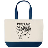 Grand Sac Cabas Fond Bleu J’peux pas je préfère les Dauphins