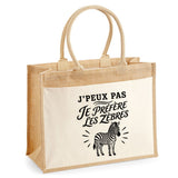 Sac Cabas Jute avec Poche J’peux pas je préfère les Zèbres