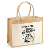 Sac Cabas Jute avec Poche J’peux pas je préfère mon Norvégien