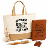 Coffret Cadeau J’peux pas je suis Retraité – Sac jute, carnet, stylo, porte-clés et marque-page