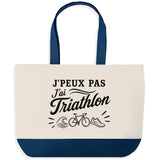 Grand Sac Cabas Fond Bleu J’peux pas j’ai Triathlon