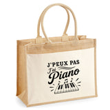 Sac Cabas Jute avec Poche J’peux pas j’ai Piano