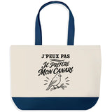 Grand Sac Cabas Fond Bleu J’peux pas je préfère mon Canari