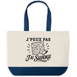 Grand Sac Cabas Fond Bleu J’peux pas j’ai Sudoku