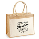 Sac Cabas Jute avec Poche J’peux pas j’ai Modélisme – modélisme aérien (avion)