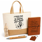 Coffret Cadeau J’peux pas je préfère les Lions – Sac jute, carnet, stylo, porte-clés et marque-page