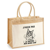 Sac Cabas Jute avec Poche J’peux pas je préfère mon Maine Coon