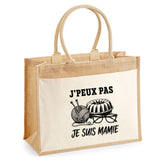 Sac Cabas Jute avec Poche J’peux pas je suis Mamie