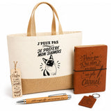 Coffret Cadeau J’peux pas je préfère mon Siamois – Sac jute, carnet, stylo, porte-clés et marque-page