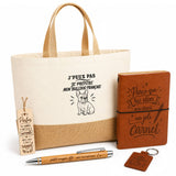Coffret Cadeau J’peux pas je préfère mon Bulldog Français – Sac jute, carnet, stylo, porte-clés et marque-page
