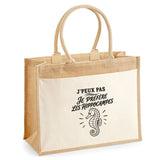 Sac Cabas Jute avec Poche J’peux pas je préfère les Hippocampes