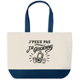 Grand Sac Cabas Fond Bleu J’peux pas j’ai Géocaching