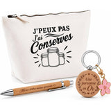 Coffret Cadeau J’peux pas j’ai Conserves – Trousse, stylo bambou et porte-clés