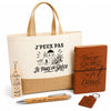Coffret Cadeau J’peux pas je pars en Grèce – Sac jute, carnet, stylo, porte-clés et marque-page