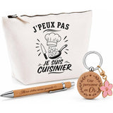 Coffret Cadeau J’peux pas je suis Cuisinier – Trousse, stylo bambou et porte-clés