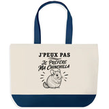 Grand Sac Cabas Fond Bleu J’peux pas je préfère ma Chinchilla