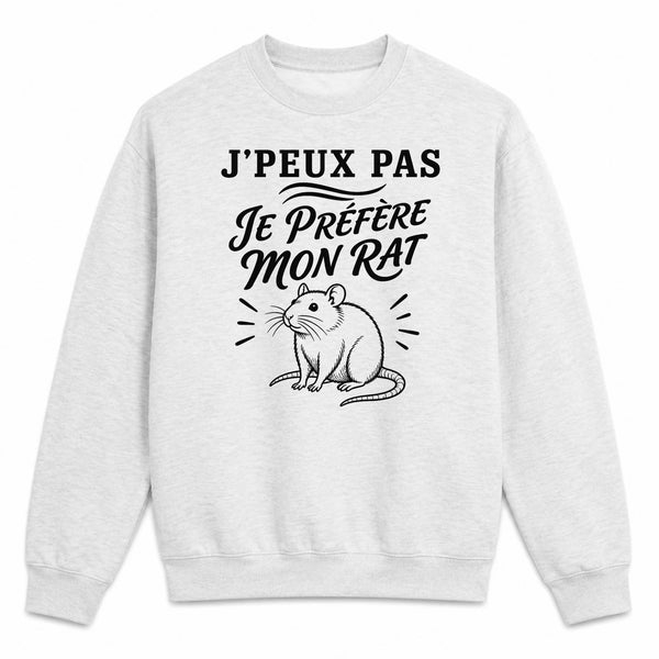 Sweat Gris Chiné J’peux pas je préfère mon Rat