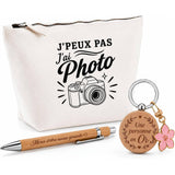 Coffret Cadeau J’peux pas j’ai Photo – Trousse, stylo bambou et porte-clés