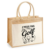Sac Cabas Jute avec Poche J’peux pas j’ai Golf