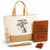 Coffret Cadeau J’peux pas je préfère mon Berger Australien – Sac jute, carnet, stylo, porte-clés et marque-page