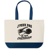 Grand Sac Cabas Fond Bleu J’peux pas je suis Contrôleur