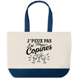 Grand Sac Cabas Fond Bleu J’peux pas j’ai Copines