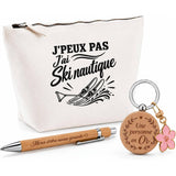 Coffret Cadeau J’peux pas j’ai Ski nautique – Trousse, stylo bambou et porte-clés