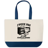 Grand Sac Cabas Fond Bleu J’peux pas je suis Femme de chambre