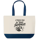 Grand Sac Cabas Fond Bleu J’peux pas je suis Imprimeur