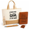 Coffret Cadeau J’peux pas je suis Mamie – Sac jute, carnet, stylo, porte-clés et marque-page