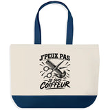 Grand Sac Cabas Fond Bleu J’peux pas je suis Coiffeur