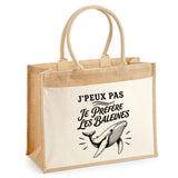 Sac Cabas Jute avec Poche J’peux pas je préfère les Baleines