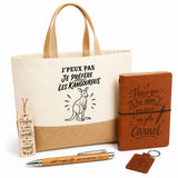 Coffret Cadeau J’peux pas je préfère les Kangourous – Sac jute, carnet, stylo, porte-clés et marque-page