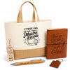 Coffret Cadeau J’peux pas je suis Maître d’école – Sac jute, carnet, stylo, porte-clés et marque-page