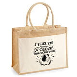 Sac Cabas Jute avec Poche J’peux pas je préfère mon Cochon d’Inde