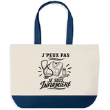 Grand Sac Cabas Fond Bleu J’peux pas je suis Infirmière