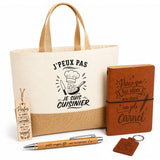 Coffret Cadeau J’peux pas je suis Cuisinier – Sac jute, carnet, stylo, porte-clés et marque-page