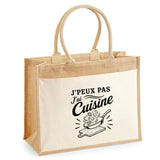 Sac Cabas Jute avec Poche J’peux pas j’ai Cuisine