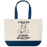 Grand Sac Cabas Fond Bleu J’peux pas je préfère mon Bull Terrier