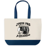 Grand Sac Cabas Fond Bleu J’peux pas je suis Vendeur