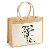 Sac Cabas Jute avec Poche J’peux pas je préfère mon Malinois