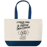 Grand Sac Cabas Fond Bleu J’peux pas je préfère mon Caniche