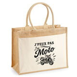 Sac Cabas Jute avec Poche J’peux pas j’ai Moto