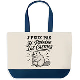 Grand Sac Cabas Fond Bleu J’peux pas je préfère les Castors