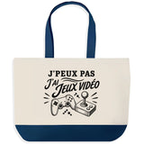 Grand Sac Cabas Fond Bleu J’peux pas j’ai Jeux vidéo